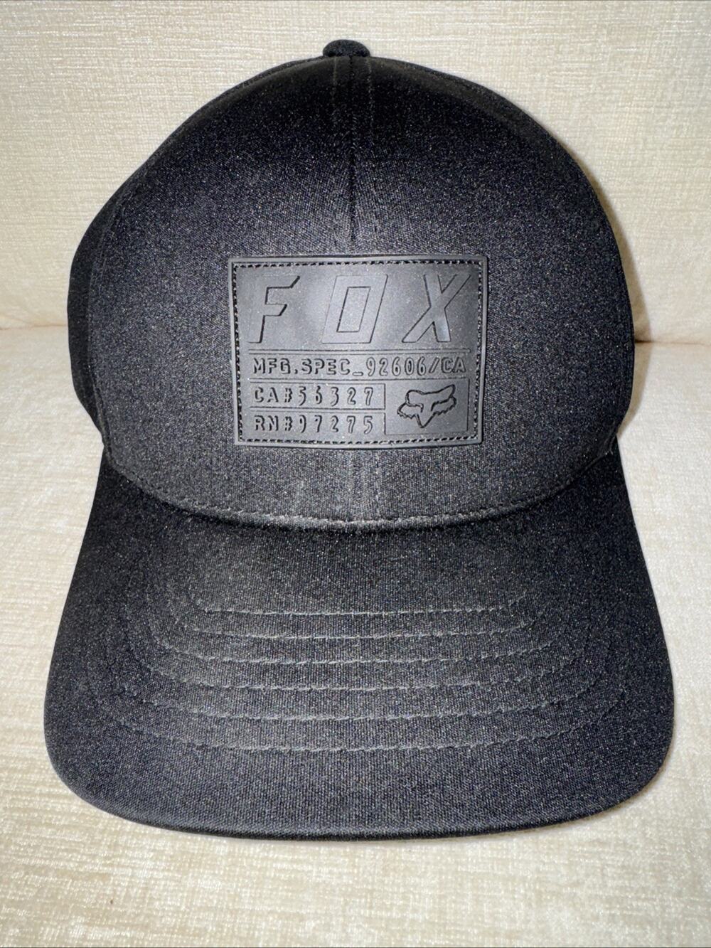 Fox 5 Panel Black Hat Flexfit Embroidered Logo Size S/M Racing Stretch Fit EUC